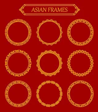 Round asian frames, oriental decorative borders Stock Illustration