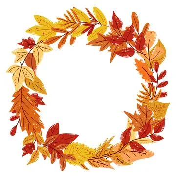 Round autumn leafy wreath vector illustration Stock Illustration