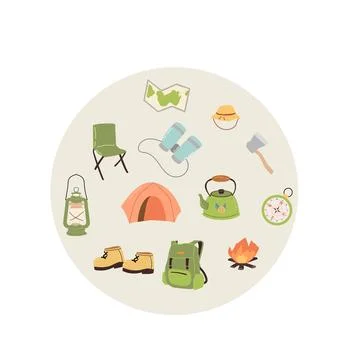 Round background of camp equipment Stock Illustration
