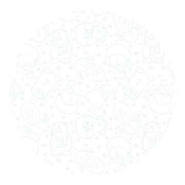 Round background with cute snowmen. Stock Illustration