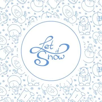 Round background with cute snowmen. Stock Illustration