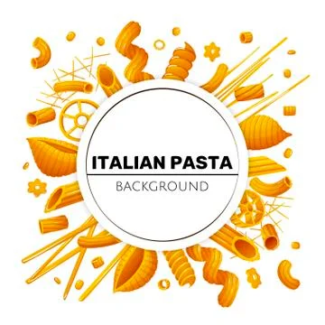 Round background with different types of pasta Stock Illustration