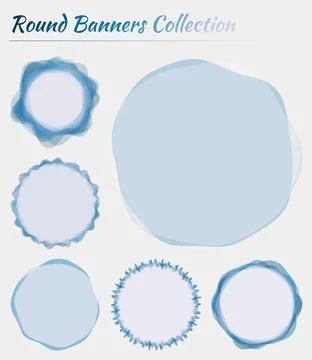 Round badges collection. Circular backgrounds in purple blue colors. Awesom.. Stock Illustration