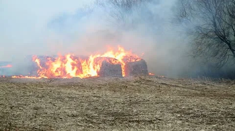 Round Bail Fire Stock Footage