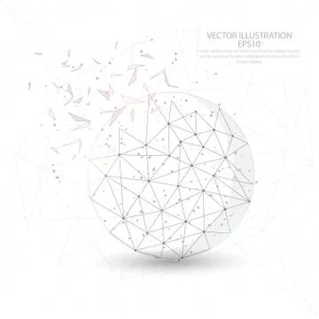 Round ball digitally drawn low poly triangle wire frame. Stock Illustration