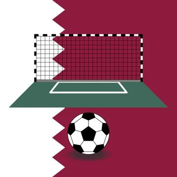Round ball in front of gate on Qatar flag backdrop Stock Illustration