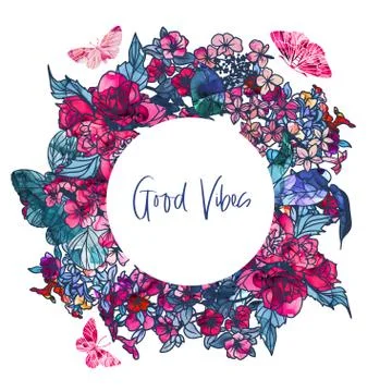 Round banner with abstract pink tiny flowers Stock Illustration