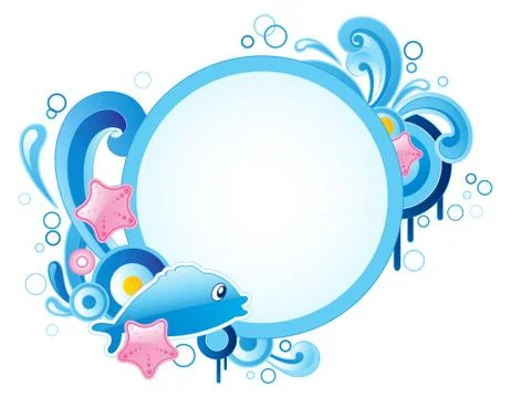 Round banner with dolphin Stock Illustration