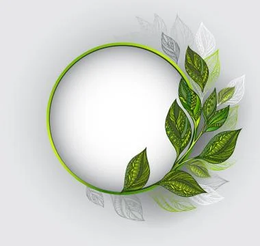 Round banner with patterned tea leaves Stock Illustration