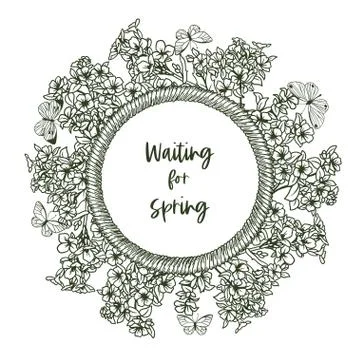 Round banner with rope frame and tiny flowers Stock Illustration