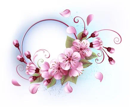 Round banner with sakura Stock Illustration