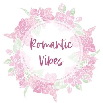 Round banner with tiny pink spring flowers Stock Illustration