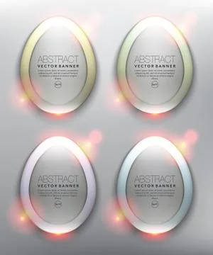 Round banners in form of an egg with frames in pastel colors. Stock Illustration