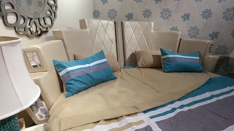 Round bed in the room Stock Footage 79243031