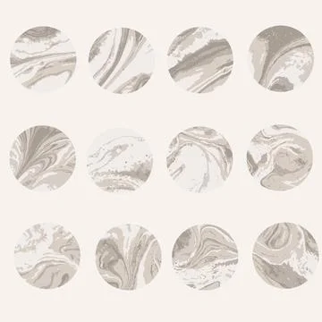 Round beige marble pattern texture set. Vector pale illustration. Illustrazione stock