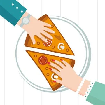 Round big pizza, slices triangle, italian restaurant menu, snack food Illustrazione stock