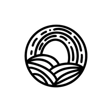 Round bio emblem in a circle linear style. plant leaves logo with sun. Vector Stock Illustration
