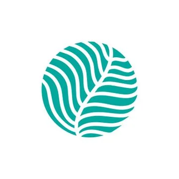 Round bio emblem in a circle linear style. Tropical plant green leaf logo Stock Illustration