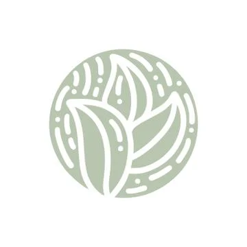 Round bio emblem in a circle linear style. Tropical plant green leaf logo 스톡 일러스트