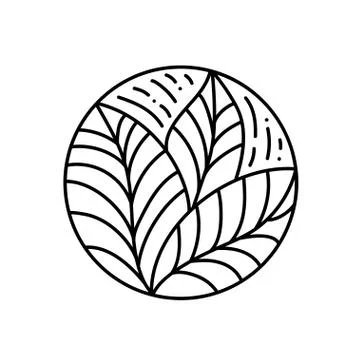 Round bio emblem in a circle linear style. Tropical plant green leaf logo 스톡 일러스트