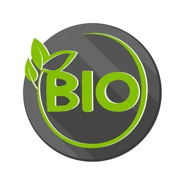 Round BIO label or logo with green leaves Illustrazione stock