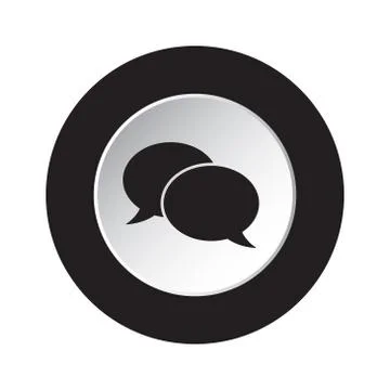 Round black and white button - speech bubbles icon Illustrazione stock