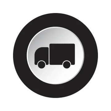Round black and white button - lorry car icon Stock Illustration