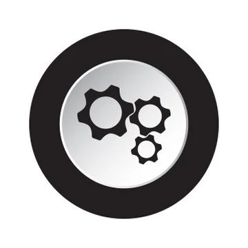Round black and white button - three cogwheel icon Stock Illustration