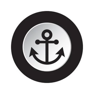 Round black and white button - boat anchor icon Stock Illustration