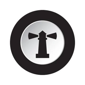 Round black and white button - lighthouse icon Stock Illustration