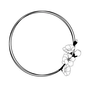 Round black and white frame with cherry blossoms. Minimalist design for pos.. Stock Illustration