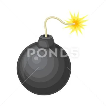 Round black bomb with burning fuse vector illustration on white ...