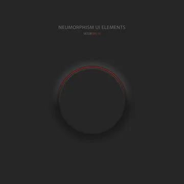 Round black button in Neumorphic style with red backlight. User interface design Stock Illustration