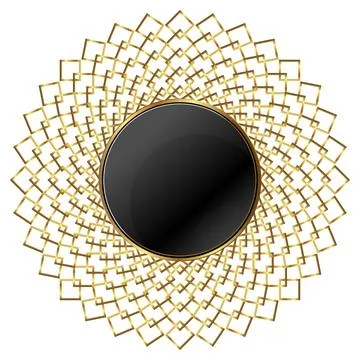 Round black circle with golden rays decorations 库存插图