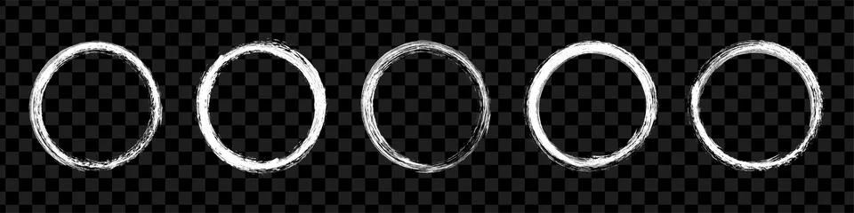 Round black frames set. Circles grunge brush paint . Flat graphic vector il.. Stock Illustration