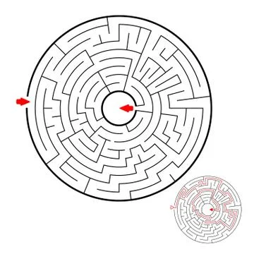 Round black labyrinth on white background. Children maze. Game for kids. Chil Stock Illustration