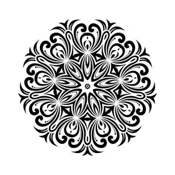 Round black mandala on white isolated background. Decorative ornament Stock Illustration