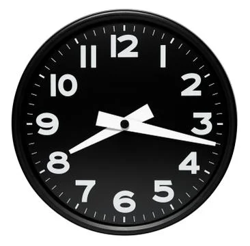 Round black wall clock over white Stock Photos