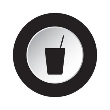 Round black, white button - glass with straw icon Stock Illustration