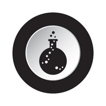 Round black, white button icon - flask with a drop Stock Illustration