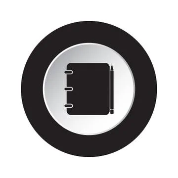 Round black, white button icon-notepad with pencil Stock Illustration