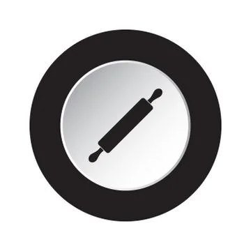 Round black, white button icon - rolling pin Stock Illustration