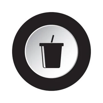 Round black, white button icon - cold drink, straw Stock Illustration