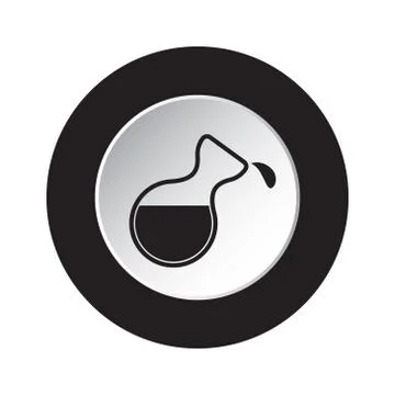 Round black, white button icon, flask with a drop Stock Illustration