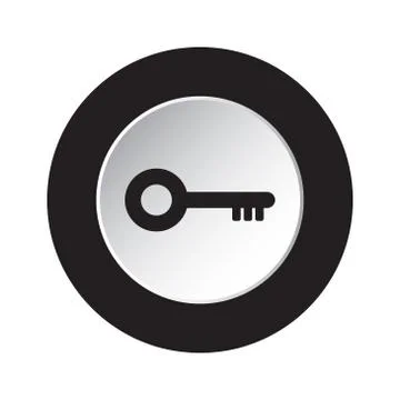 Round black, white button icon with key Stock Illustration