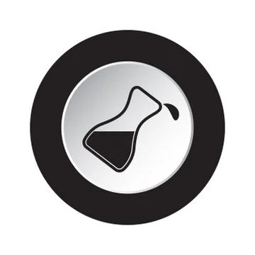 Round black, white button icon, flask with a drop Stock Illustration