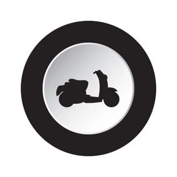 Round black, white button with scooter icon Stock Illustration