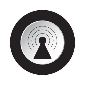 Round black, white button - transmitter tower icon Stock Illustration