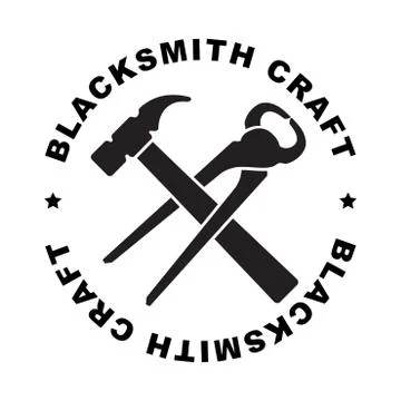 Round blacksmith craft label with hammer and mites for your logo or design Stockillustratie