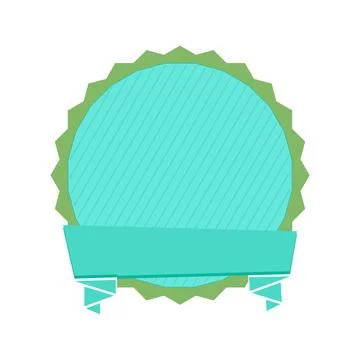 Round Blank Badge Shape Template with ribbon in flat modern liquid style. Good Stock Illustration